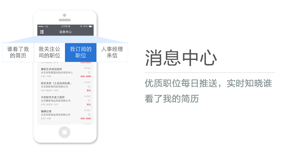 優(yōu)質(zhì)職位每日推送，實(shí)時(shí)知曉誰(shuí)看了我的簡(jiǎn)歷